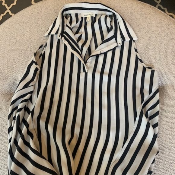 Monteau Draped Striped Sleeveless Blouse - Picture 1 of 4